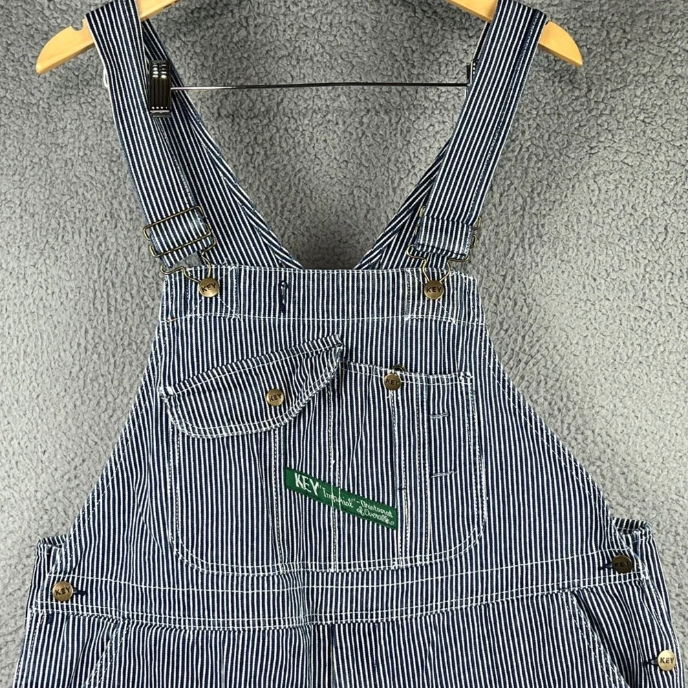 Key Hickory railroad Stripe Overalls Mens 42x28 (M: 42x23) Blue White Aristocrat